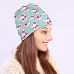 Girly Cat With Glasses Pattern Print Beanie