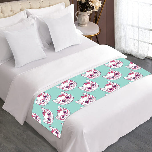 Girly Cat With Glasses Pattern Print Bed Runner