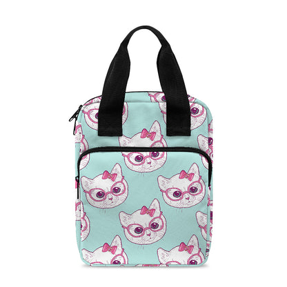 Girly Cat With Glasses Pattern Print Bible Tote Bag