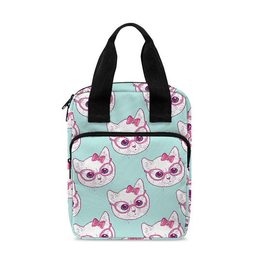 Girly Cat With Glasses Pattern Print Bible Tote Bag