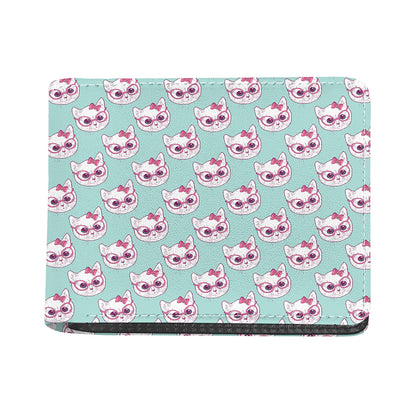 Girly Cat With Glasses Pattern Print Bifold Wallet