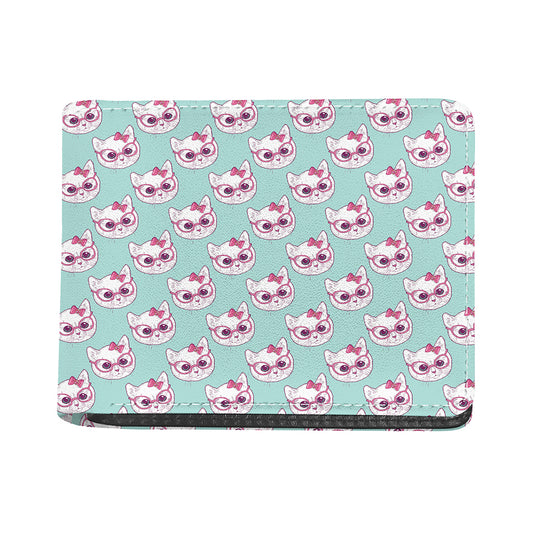 Girly Cat With Glasses Pattern Print Bifold Wallet
