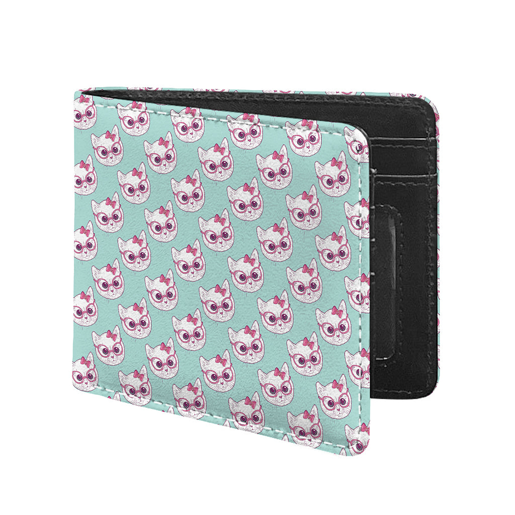 Girly Cat With Glasses Pattern Print Bifold Wallet