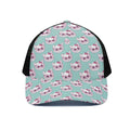 Girly Cat With Glasses Pattern Print Black Mesh Trucker Hat
