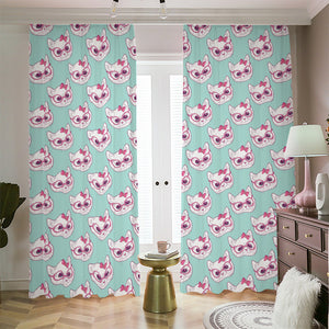 Girly Cat With Glasses Pattern Print Blackout Pencil Pleat Curtains