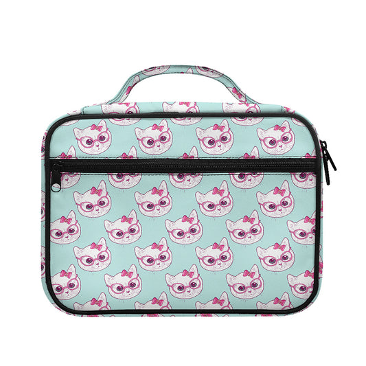 Girly Cat With Glasses Pattern Print Briefcase Bible Bag