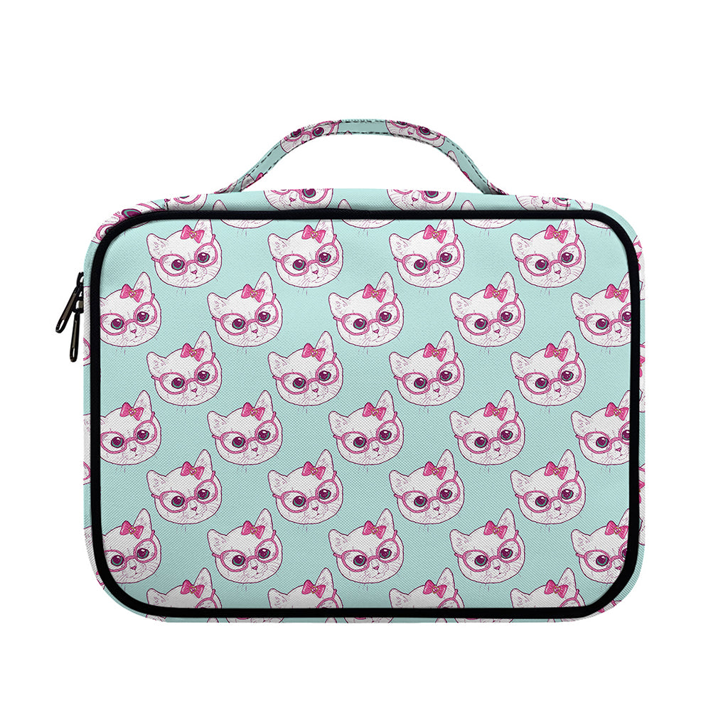 Girly Cat With Glasses Pattern Print Briefcase Bible Bag