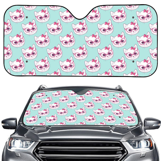 Girly Cat With Glasses Pattern Print Car Windshield Sun Shade