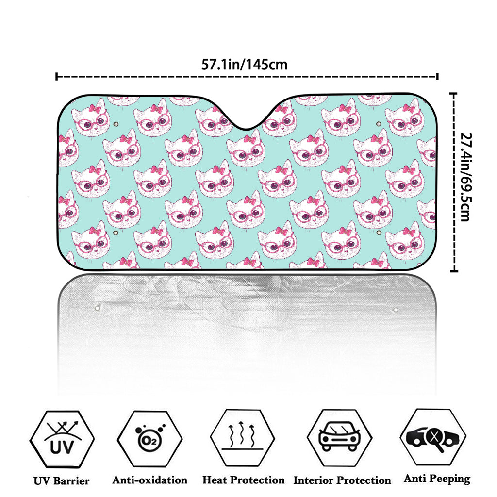 Girly Cat With Glasses Pattern Print Car Windshield Sun Shade