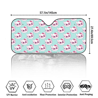 Girly Cat With Glasses Pattern Print Car Windshield Sun Shade