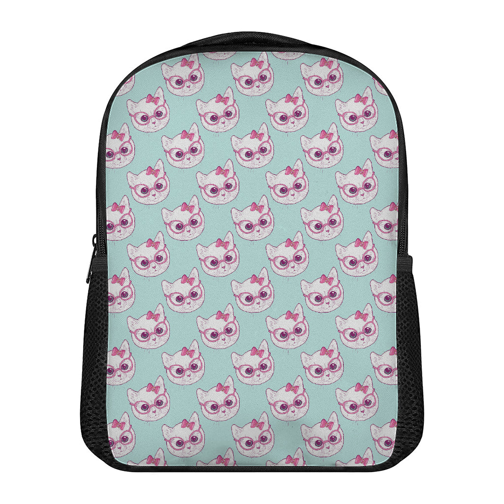 Girly Cat With Glasses Pattern Print Casual Backpack
