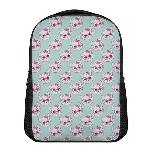 Girly Cat With Glasses Pattern Print Casual Backpack
