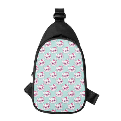 Girly Cat With Glasses Pattern Print Chest Bag