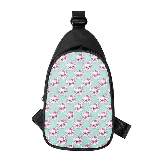 Girly Cat With Glasses Pattern Print Chest Bag