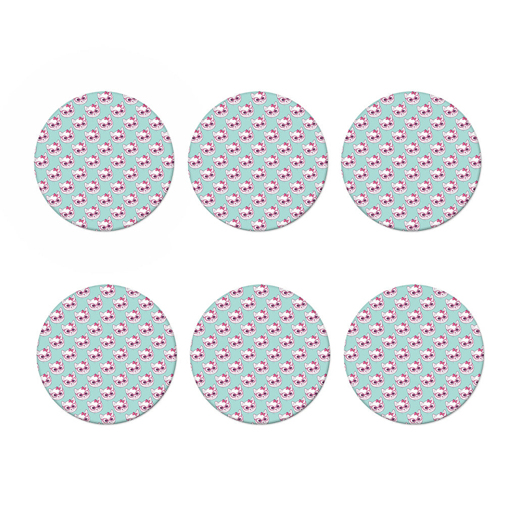 Girly Cat With Glasses Pattern Print Coaster Set