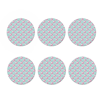 Girly Cat With Glasses Pattern Print Coaster Set