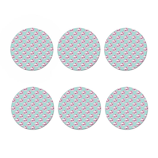 Girly Cat With Glasses Pattern Print Coaster Set