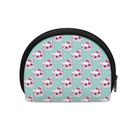 Girly Cat With Glasses Pattern Print Coin Purse