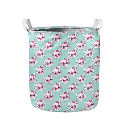 Girly Cat With Glasses Pattern Print Collapsible Laundry Basket