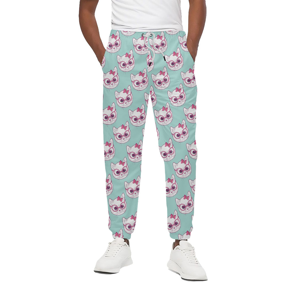 Girly Cat With Glasses Pattern Print Cotton Pants