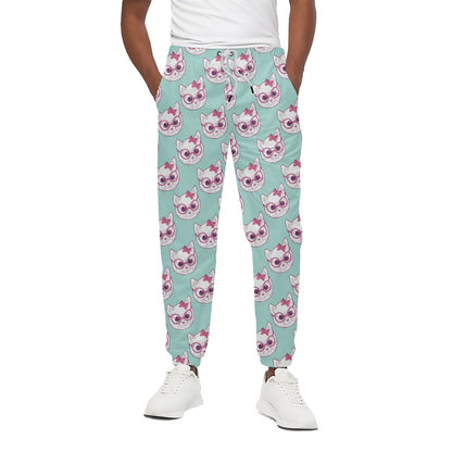Girly Cat With Glasses Pattern Print Cotton Pants