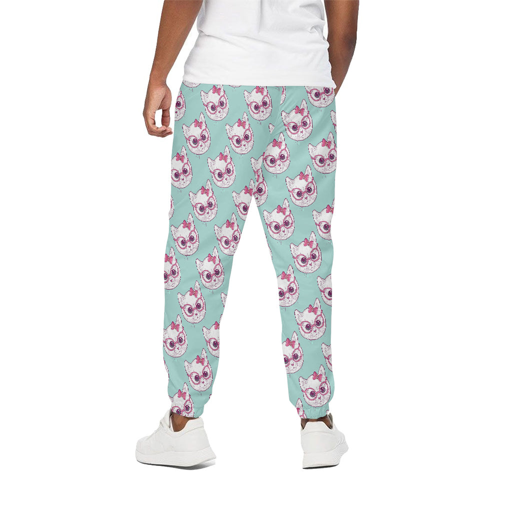 Girly Cat With Glasses Pattern Print Cotton Pants
