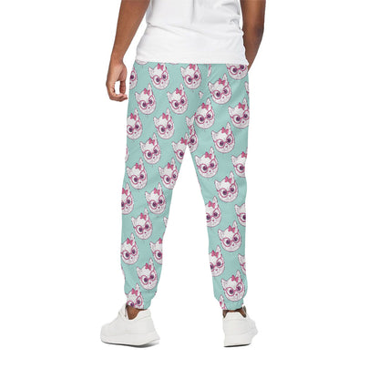 Girly Cat With Glasses Pattern Print Cotton Pants