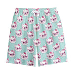 Girly Cat With Glasses Pattern Print Cotton Shorts