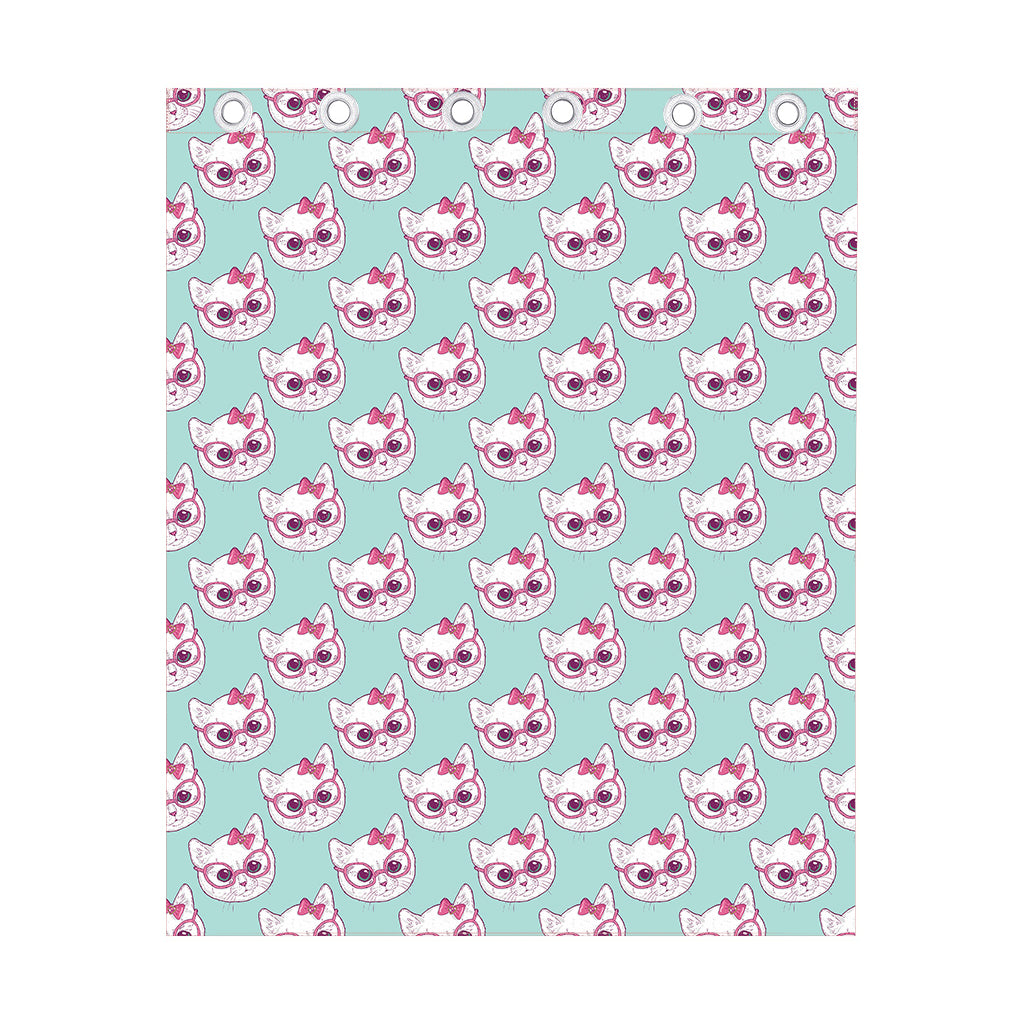 Girly Cat With Glasses Pattern Print Curtain