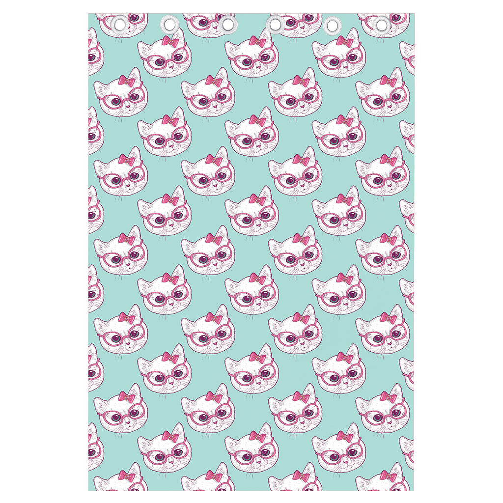 Girly Cat With Glasses Pattern Print Curtain