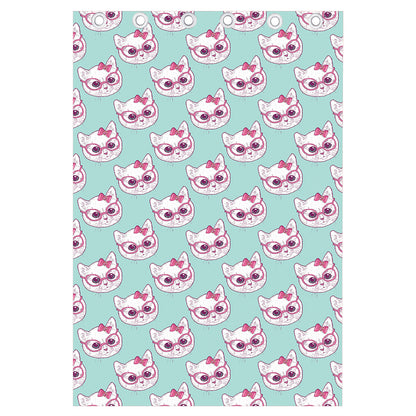 Girly Cat With Glasses Pattern Print Curtain