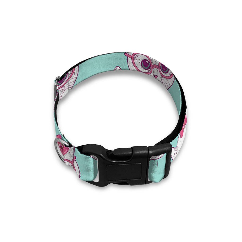 Girly Cat With Glasses Pattern Print Dog Collar