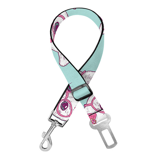 Girly Cat With Glasses Pattern Print Dog Seat Belt