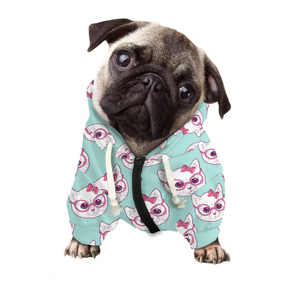Girly Cat With Glasses Pattern Print Dog Zip Up Hoodie
