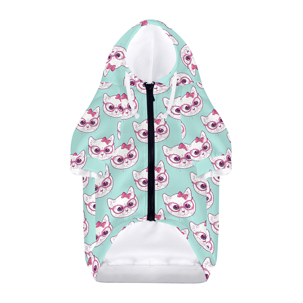 Girly Cat With Glasses Pattern Print Dog Zip Up Hoodie