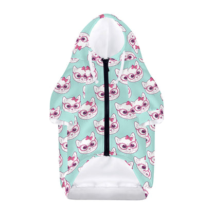 Girly Cat With Glasses Pattern Print Dog Zip Up Hoodie