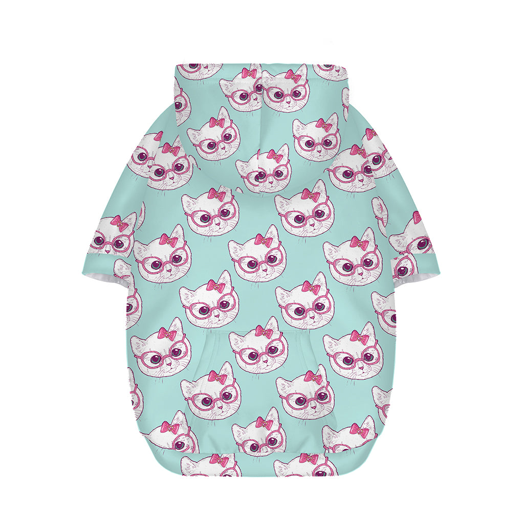 Girly Cat With Glasses Pattern Print Dog Zip Up Hoodie