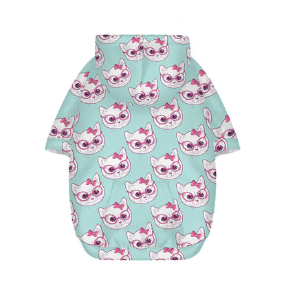 Girly Cat With Glasses Pattern Print Dog Zip Up Hoodie