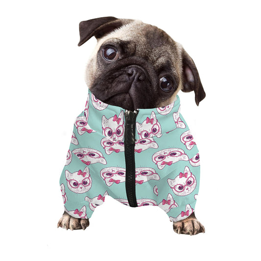 Girly Cat With Glasses Pattern Print Dog Zip Up Jacket