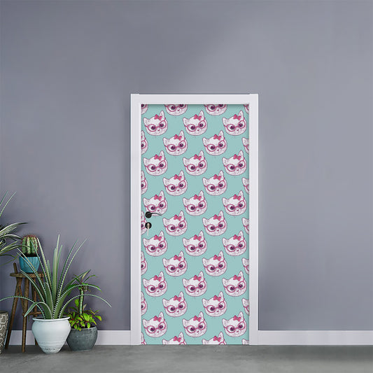 Girly Cat With Glasses Pattern Print Door Sticker