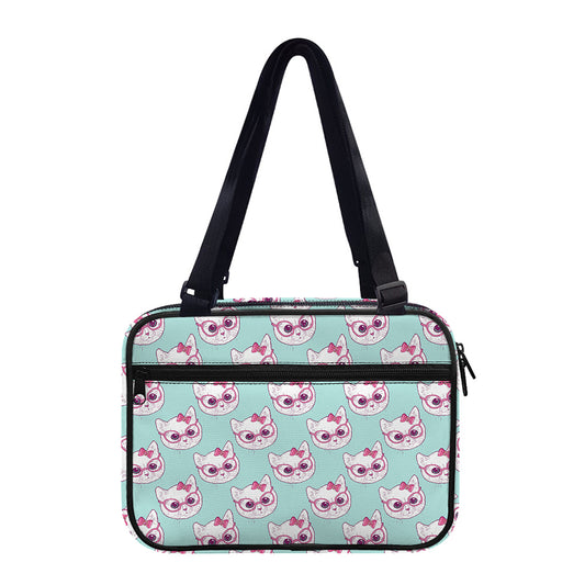 Girly Cat With Glasses Pattern Print Double Strap Bible Bag