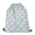 Girly Cat With Glasses Pattern Print Drawstring Bag