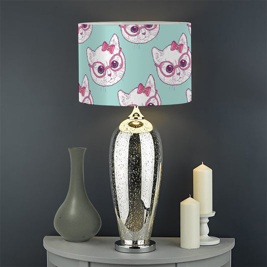 Girly Cat With Glasses Pattern Print Drum Lamp Shade
