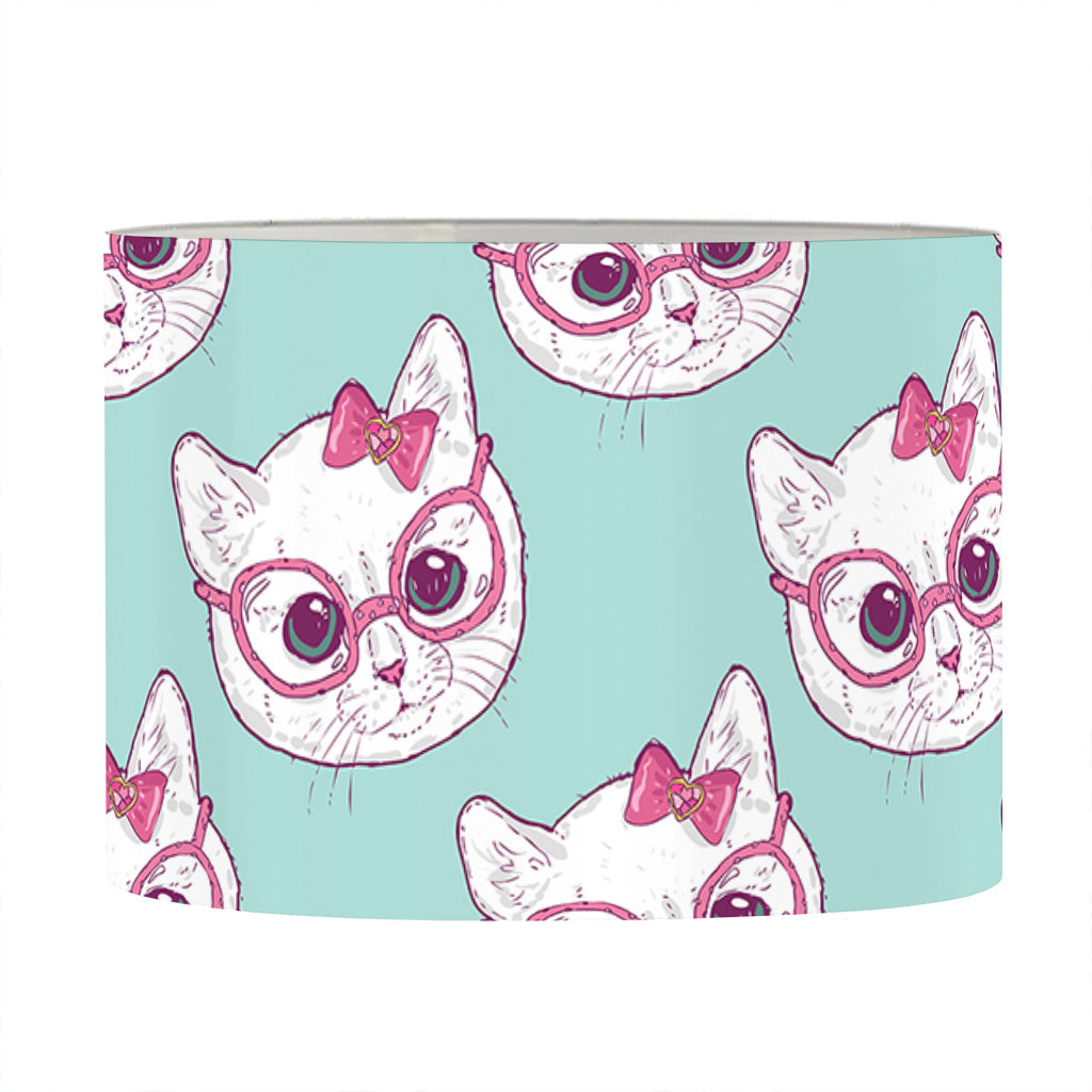 Girly Cat With Glasses Pattern Print Drum Lamp Shade