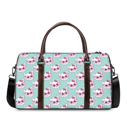 Girly Cat With Glasses Pattern Print Duffle Bag