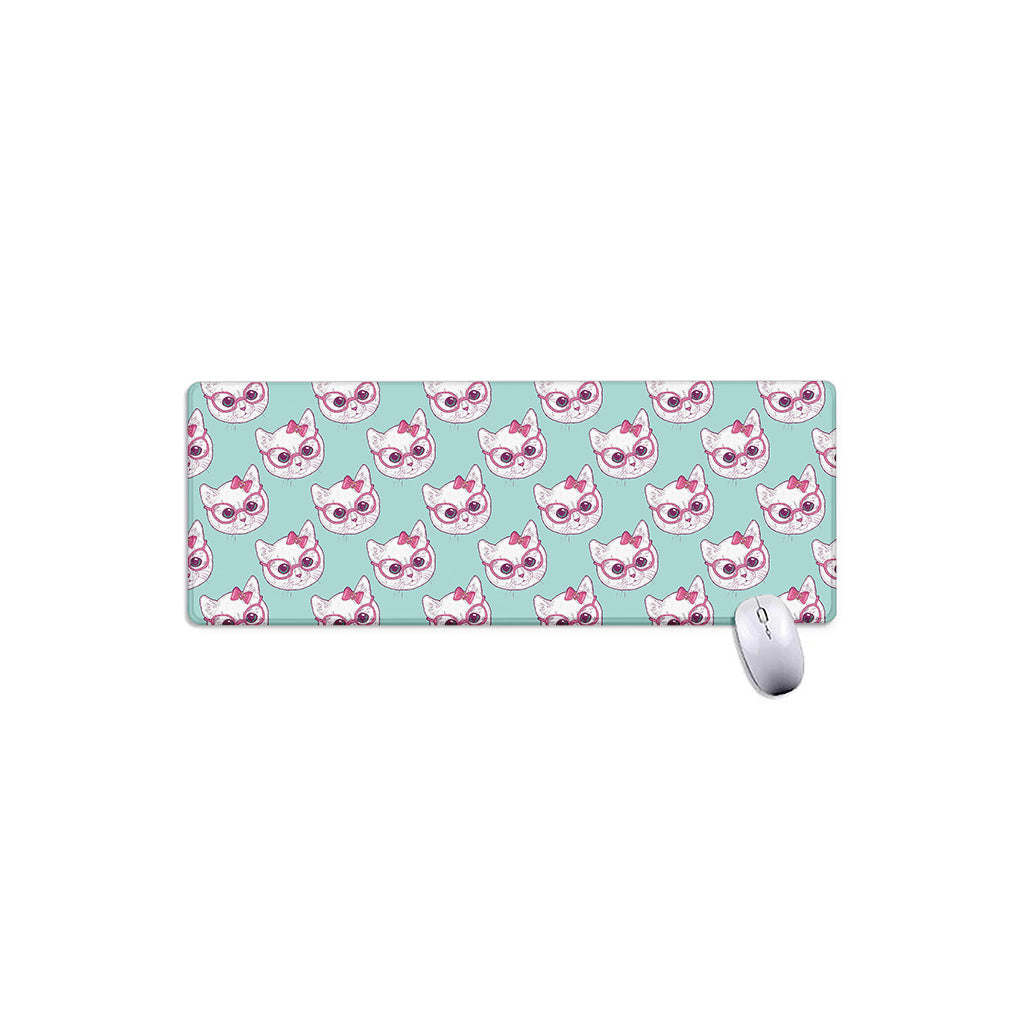 Girly Cat With Glasses Pattern Print Extended Mouse Pad
