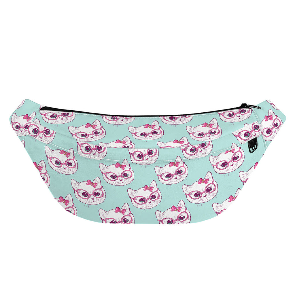 Girly Cat With Glasses Pattern Print Fanny Pack