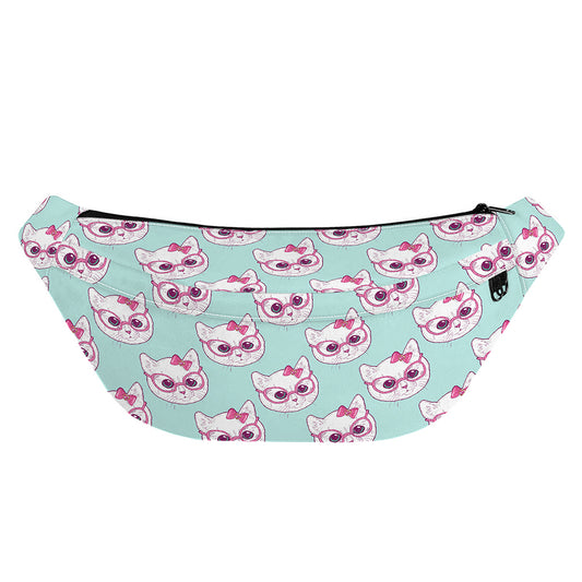 Girly Cat With Glasses Pattern Print Fanny Pack