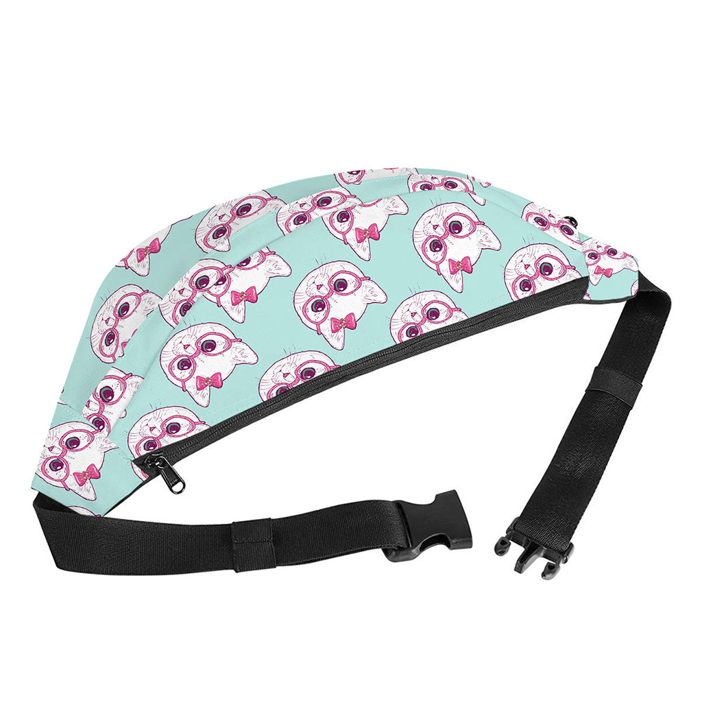 Girly Cat With Glasses Pattern Print Fanny Pack
