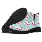 Girly Cat With Glasses Pattern Print Flat Ankle Boots